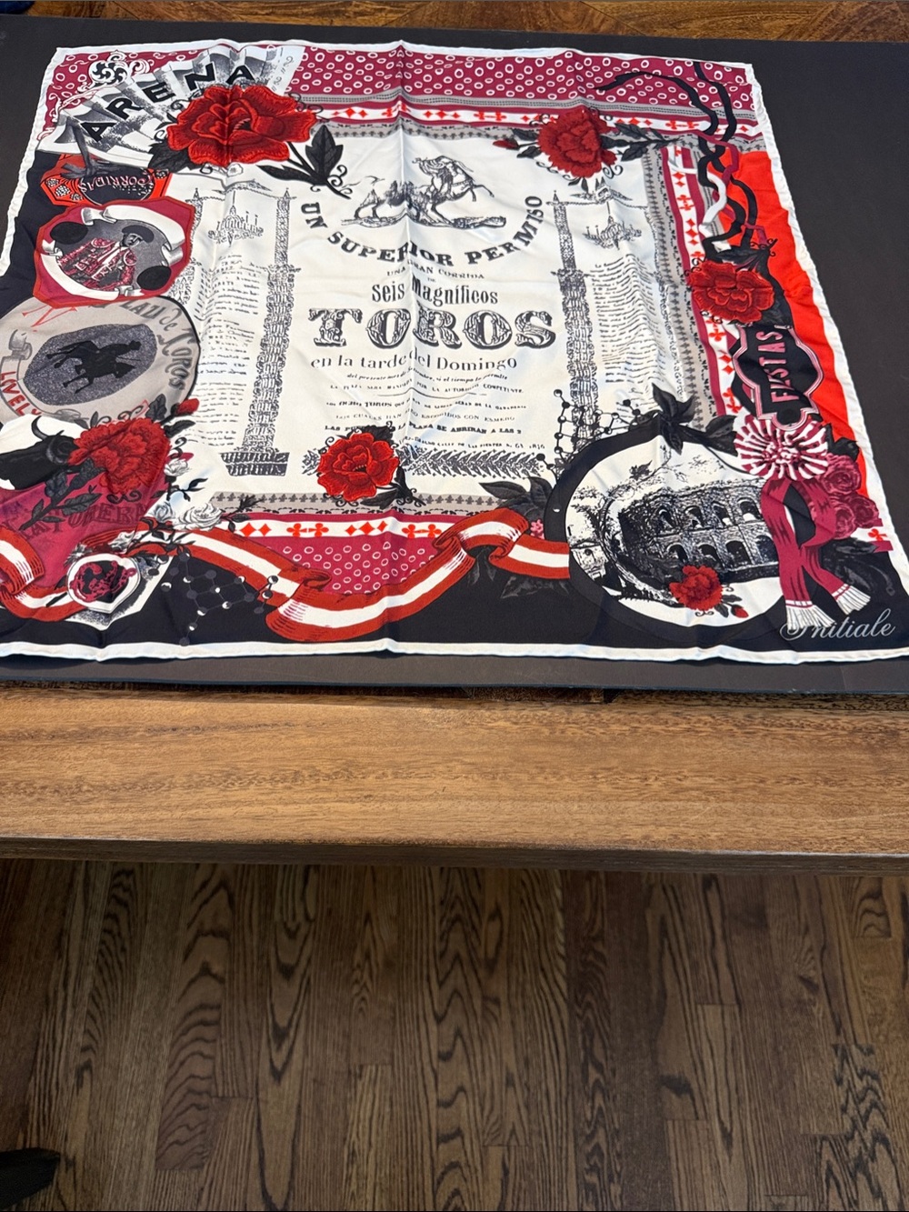 Christian Lacroix Red, Black & White Graphic Silk Scarf